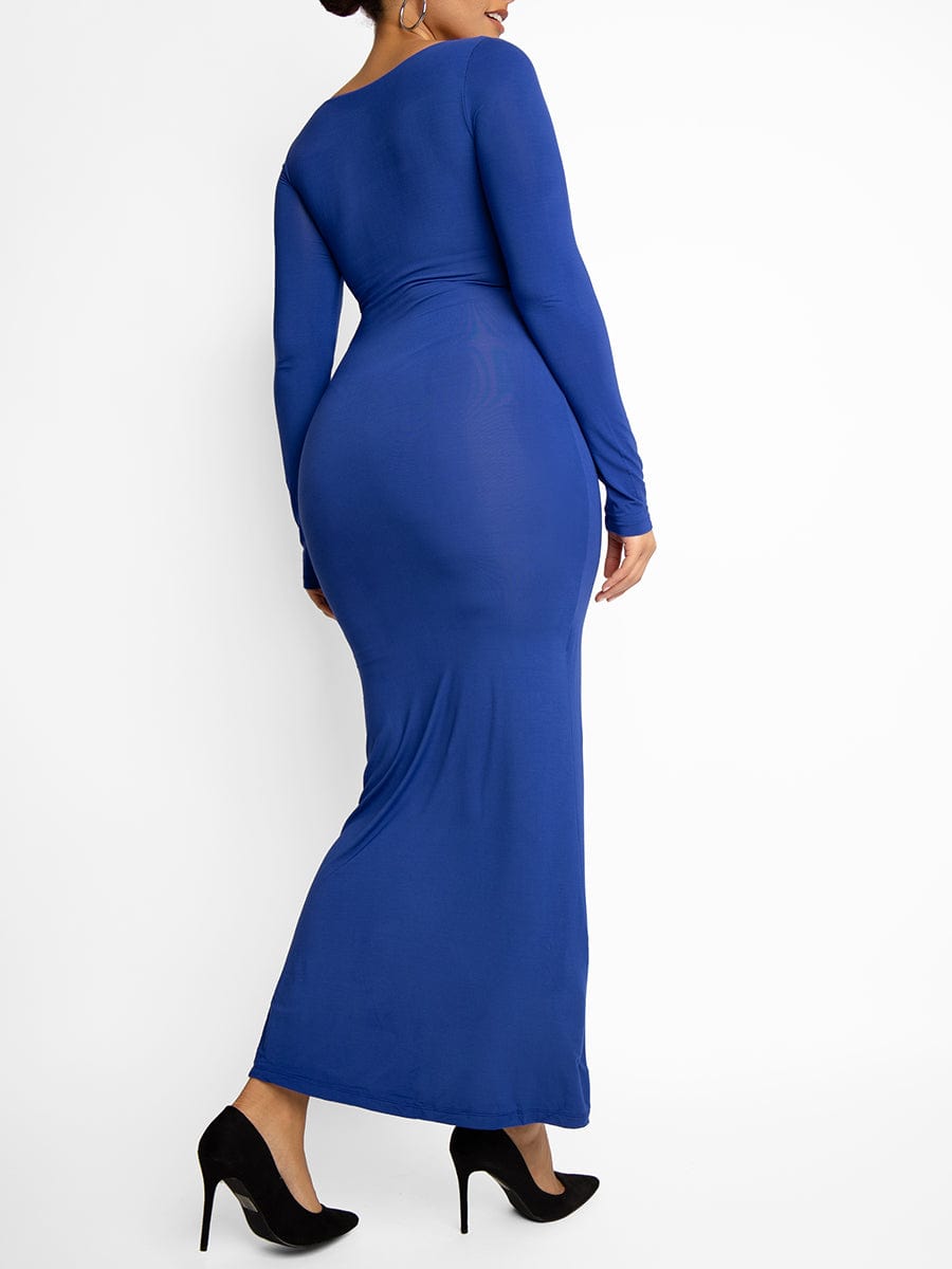 maxi dress shapewear Basic Bae Built-In Shapewear Square Neck Long Sleeve Maxi Dress