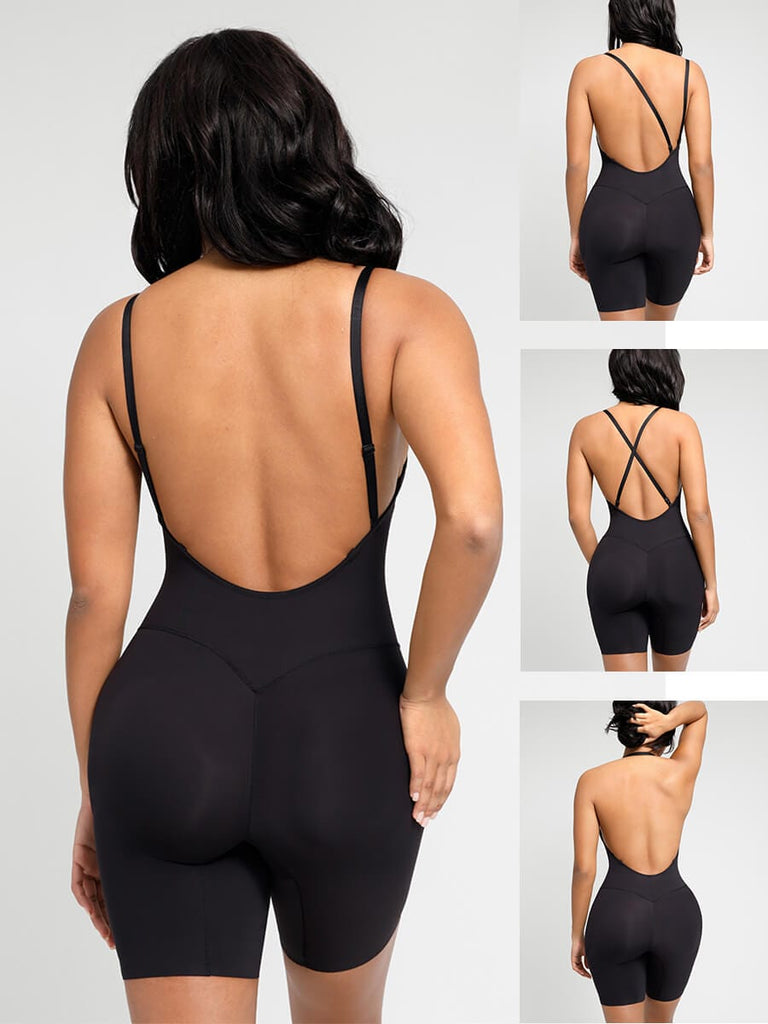 -cut Back Body Shaper with Built-in Removable Fake Buttocks and Crotch Pads