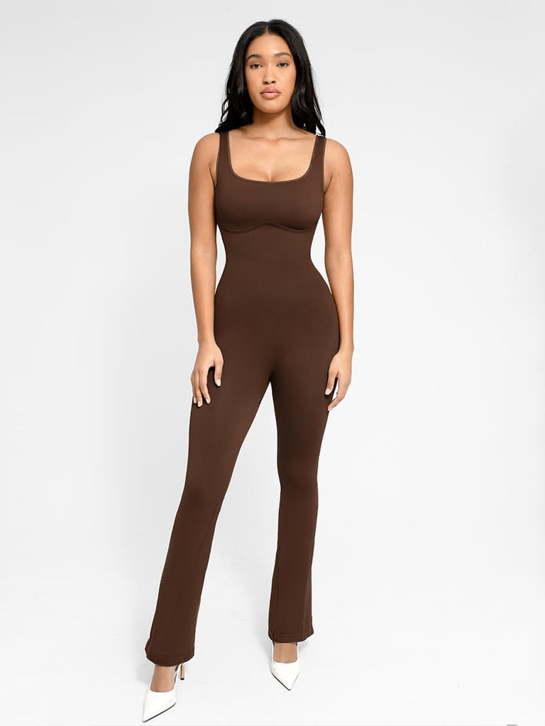 mless Square Neck U-Back Flared Jumpsuit