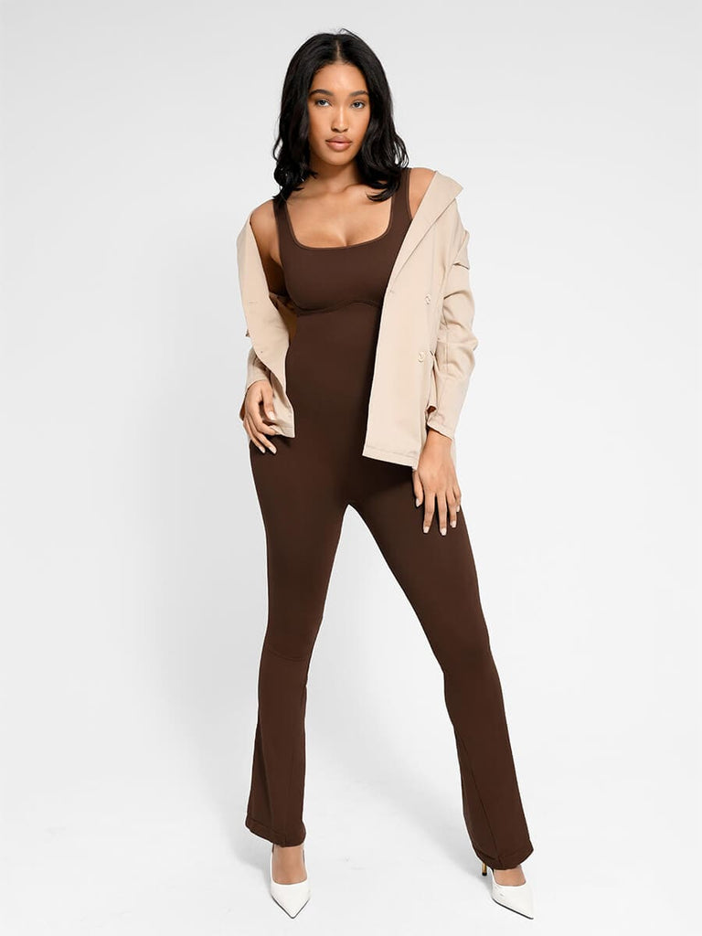 mless Square Neck U-Back Flared Jumpsuit