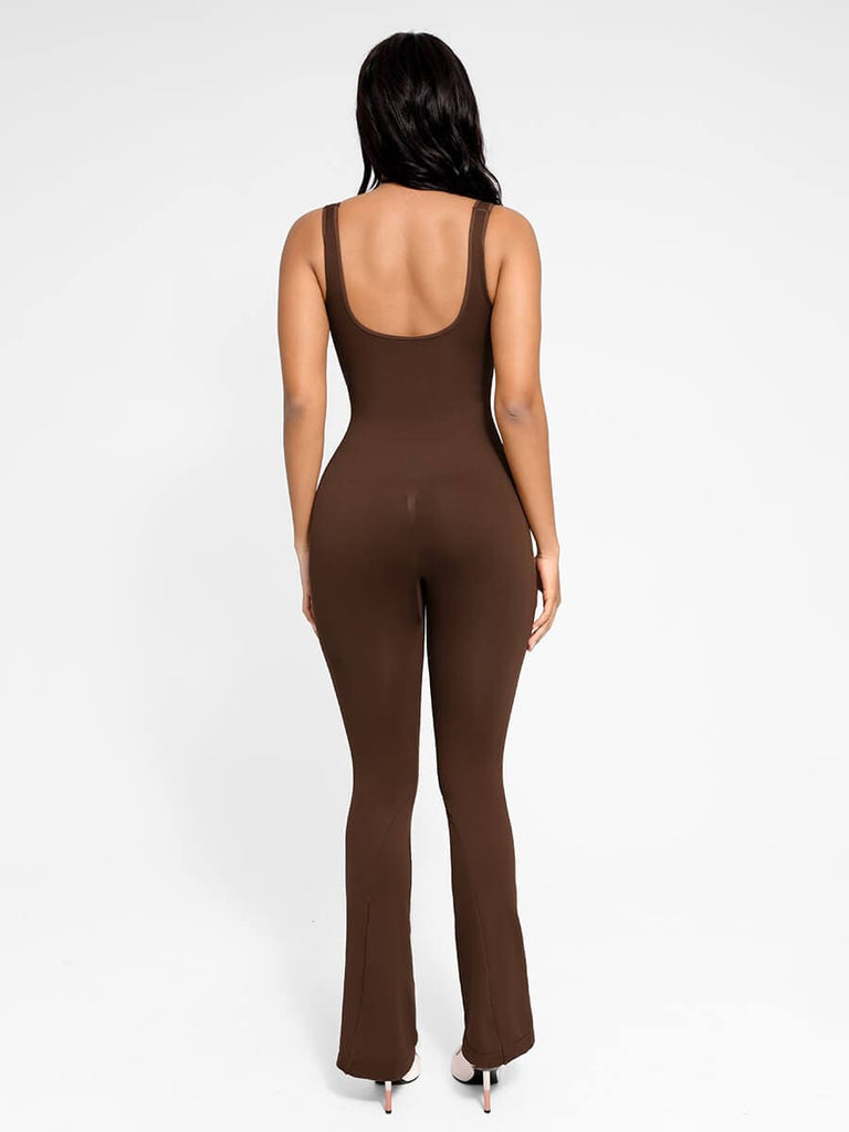 mless Square Neck U-Back Flared Jumpsuit