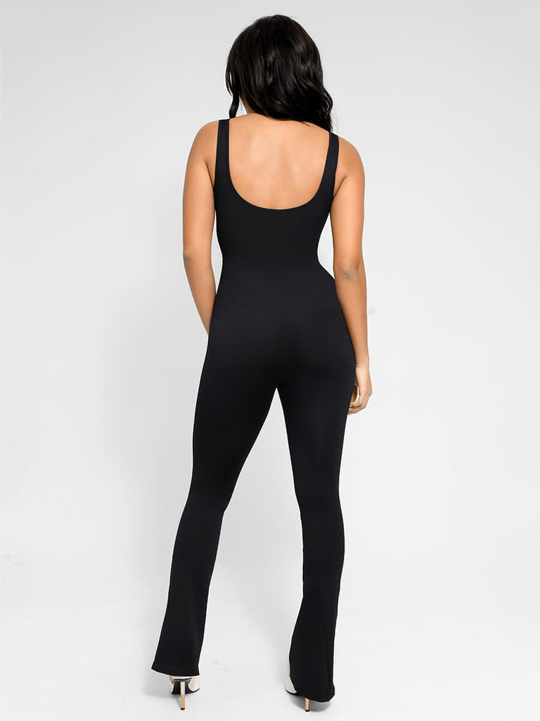 mless Square Neck U-Back Flared Jumpsuit