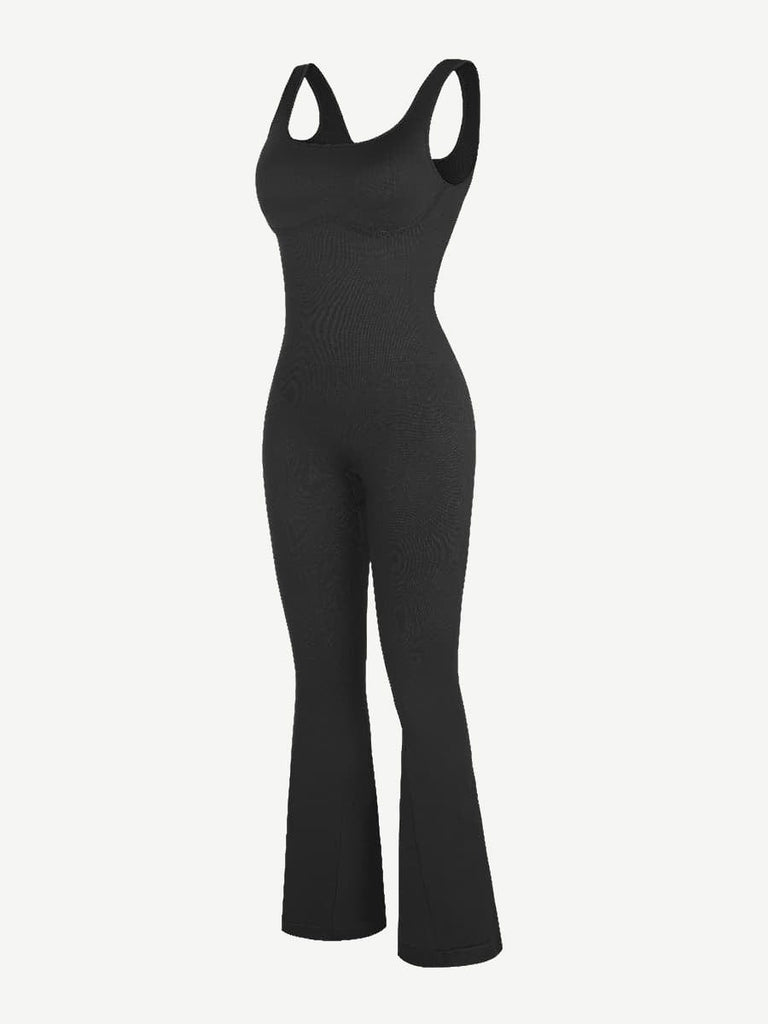 mless Square Neck U-Back Flared Jumpsuit