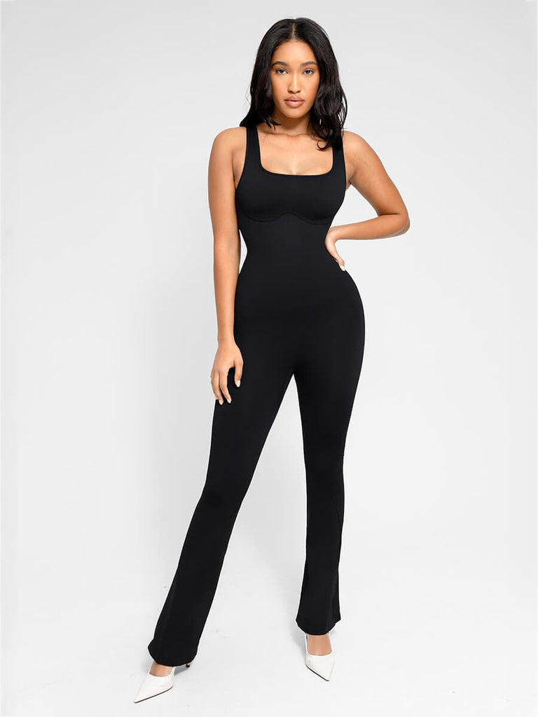 mless Square Neck U-Back Flared Jumpsuit