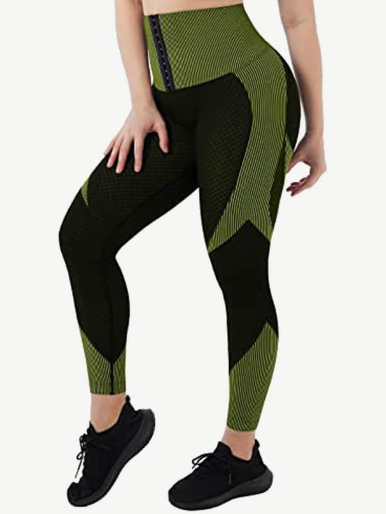 Wholesale Seamless High-waisted Tummy Yoga Pants With Three-row Eye And Hook Closure