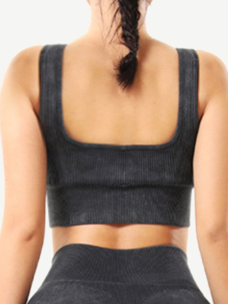 Wholesale Seamless Wash Ribbed Fabric Crop Top with Wide Straps