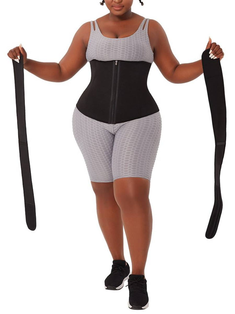 Black Neoprene Waist Trainer Detachable Belts Big Size Fat Burning