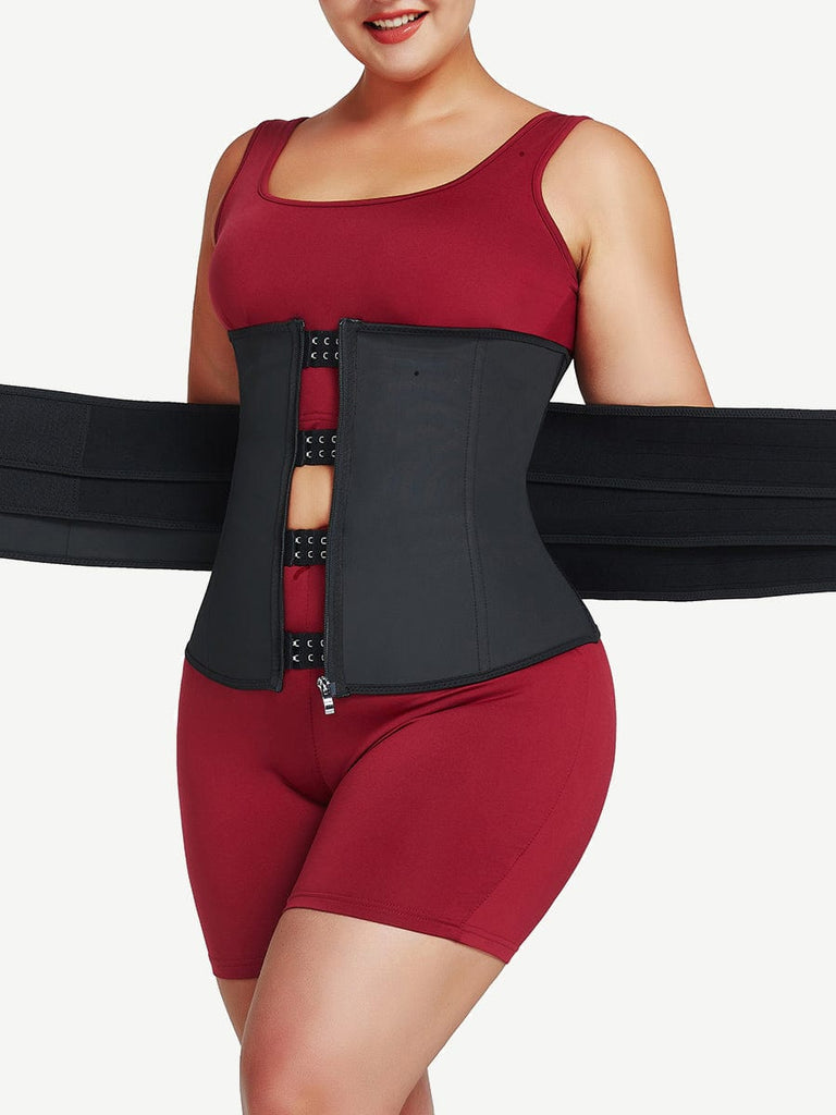 Wholesale Three Belts Black Latex Waist Trainer 7 Steel Bones Flatten Tummy