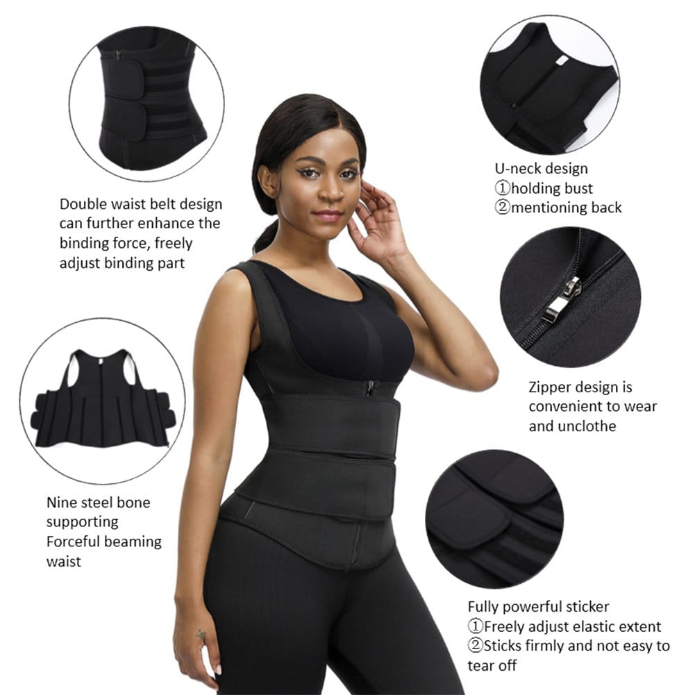 Wholesale Elegant Black Neoprene Cami Shaper Solid Color Double Waist