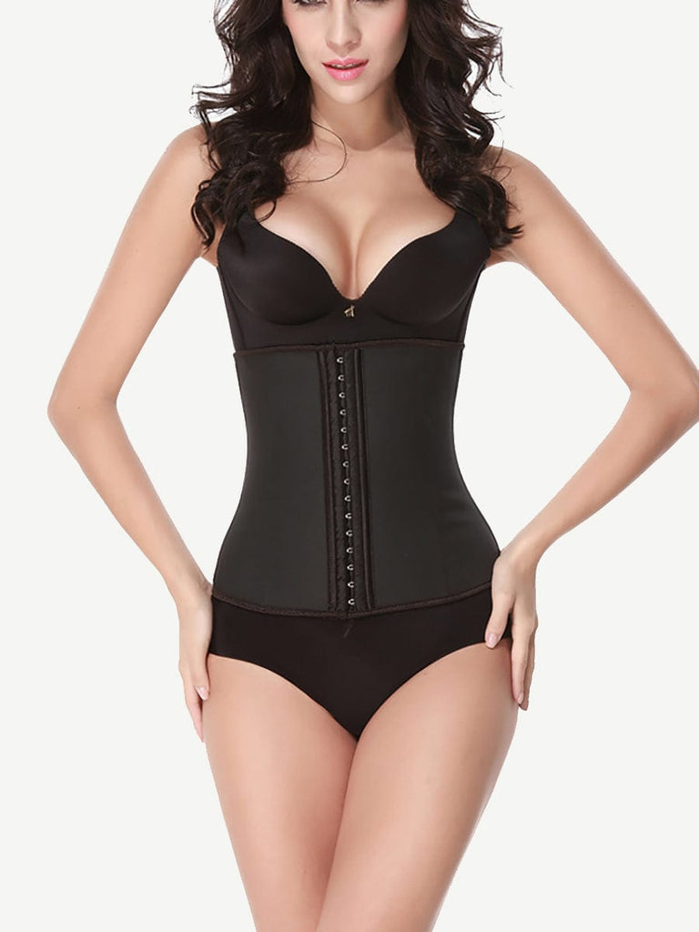 Wholesale 9 Steel Boned Black Latex Waist Cincher Hook-And-Eye Closures Smooth Silhouette