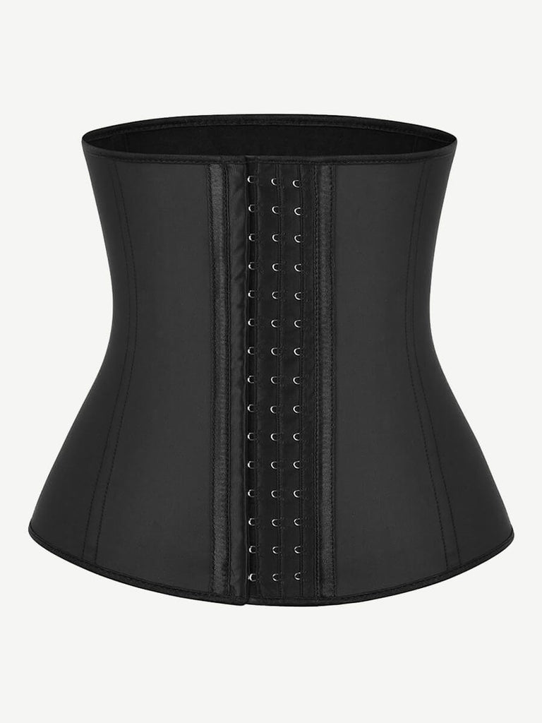 Wholesale 9 Steel Boned Black Latex Waist Cincher Hook-And-Eye Closures Smooth Silhouette