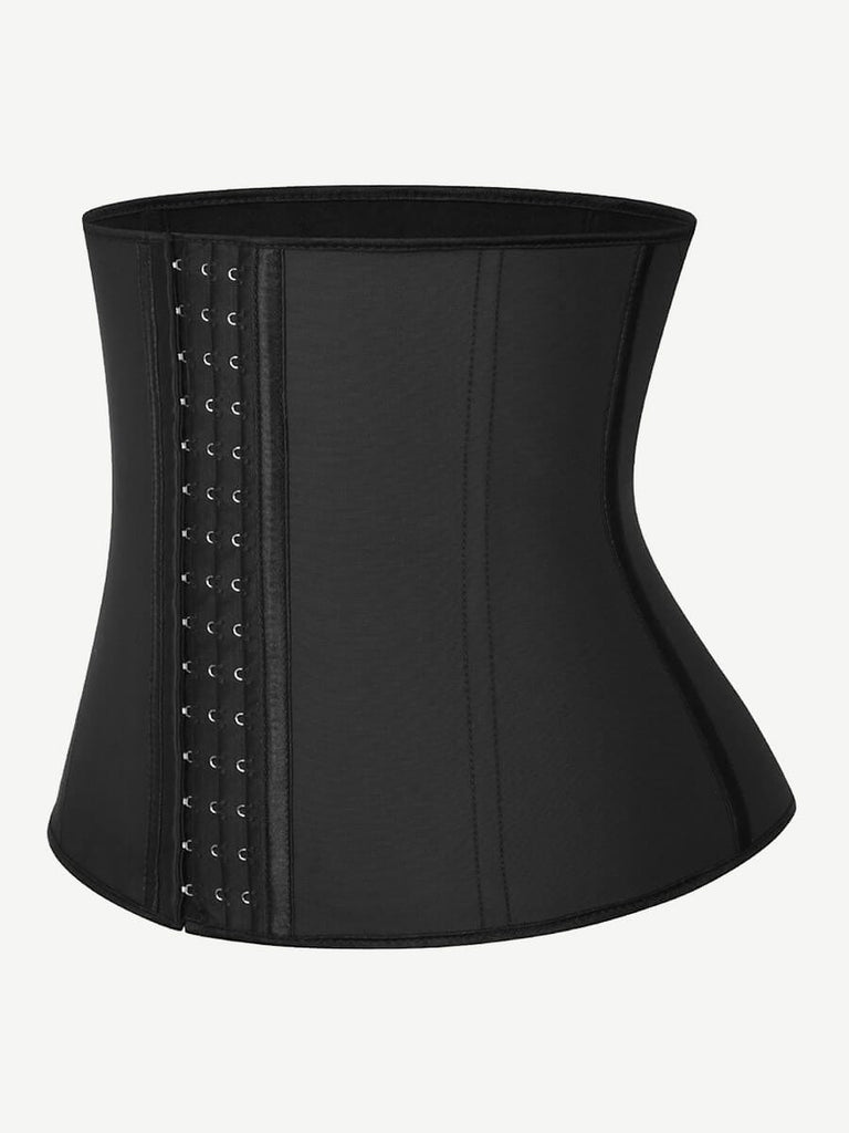 Wholesale 9 Steel Boned Black Latex Waist Cincher Hook-And-Eye Closures Smooth Silhouette