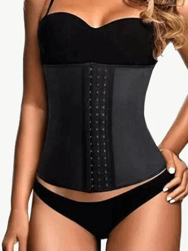 Wholesale 9 Steel Boned Black Latex Waist Cincher Hook-And-Eye Closures Smooth Silhouette